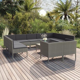 12 Piece Patio Lounge Set with Cushions Poly Rattan Gray-AD