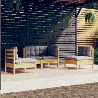 4 Piece Patio Lounge Set with Gray Cushions Solid Pinewood - 25 x 25 x 24.6