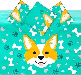 Sparkle and Bash 3 Pack Corgi Tablecloth for Dog Birthday Party (Green, 54 x 108 Inches)