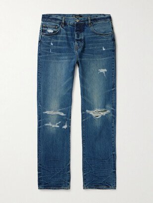 Fractured Straight-Leg Distressed Jeans-AA