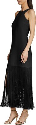 Fringe-Trim Halter Maxi Dress