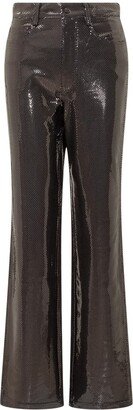 Foil Jersey High-Waist Straight-Leg Trousers