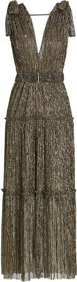 Helena Belted Metallic Midi-Dress