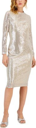 Women's Sequined Midi Dress, Created for Macy's - Champagne/Silver