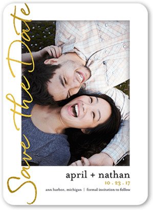 Save The Date Cards: Vibrant Script Save The Date, Yellow, Standard Smooth Cardstock, Rounded