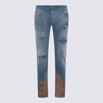 Blue And Brown Cotton Blend Jeans