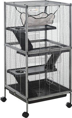 Rolling Small Animal Cage Pet for Rabbits, Chinchillas, Ferret with Wheels, Hammock, 4 Platforms and Removable Tray