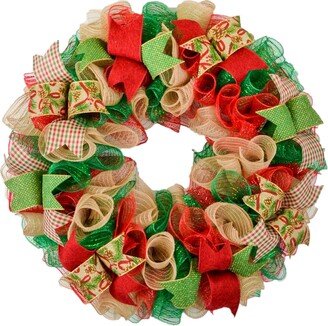 Red Emerald Green Burlap Christmas Wreath, Farmhouse Outdoor Holiday Front Door Decorations, Rustic Porch Decor Tb16