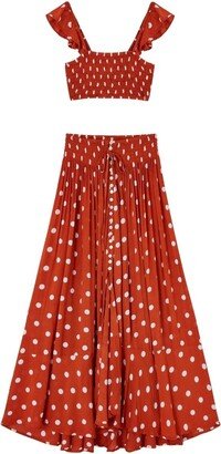 Pink Haley Vienna Polka Dots Top And Skirt Set