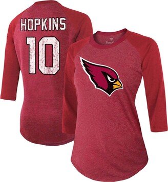 Women's Deandre Hopkins Cardinal Arizona Cardinals Team Player Name Number Tri-Blend Raglan 3/4 Sleeve T-shirt