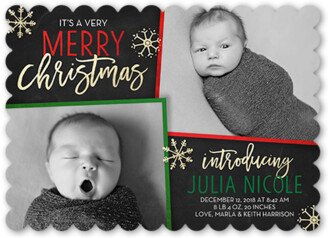 Birth Announcements: Very Merry Arrival Birth Announcement, Grey, Matte, Signature Smooth Cardstock, Scallop