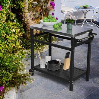 Outdoor Black Steel Movable Dining Cart Table for Patio Grilling