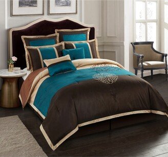 Nanshing Phoebe 8-Piece Comforter Set, Brown/Aqua, California King