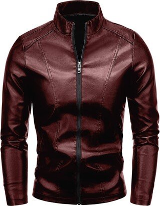 Fairylinks Leather Jacket Men Casual Zip Up