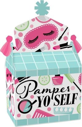 Big Dot of Happiness Spa Day - Treat Box Party Favors - Girls Makeup Party Goodie Gable Boxes - Set of 12