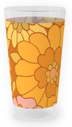 Outdoor Pint Glasses: Avery Retro Floral Outdoor Pint Glass, Orange