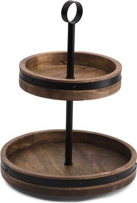 TJMAXX 23.5In 2 Tier Mango Wood Lazy Susan