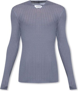 V-Neck Ribbed-Knit Stretch Jumper