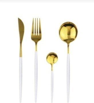 Gold Cutlery Set 42 Pieces Set, Tableware White Flatware Pieces