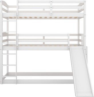 IGEMAN White Twin over Twin over Twin Adjustable Triple Wood Bunk Bed with 2 Ladders and 1 Slide, 79.1''L*41.7''W*76.7''H, 158.5LBS