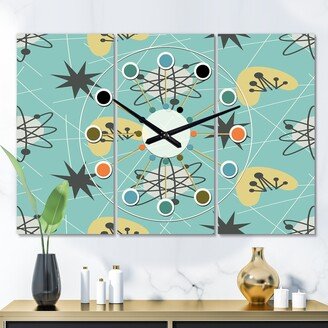 Designart '1950 Retro Pattern I' Oversized Mid-Century wall clock - 3 Panels - 36 in. wide x 28 in. high - 3 Panels