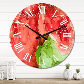 Designart 'Red And Green Luxury Abstract Fluid Art' Modern wall clock