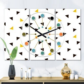 Designart 'Trendy Black and Gold Triangular Pattern ' Oversized Mid-Century wall clock - 3 Panels