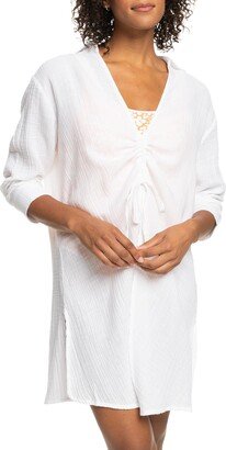 Sun & Limonade Ruched Long Sleeve Cotton Cover-Up Tunic