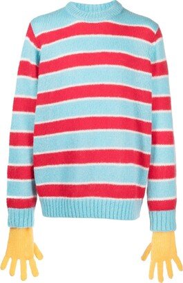 Glove-Sleeves Waffle-Knit Striped Jumper