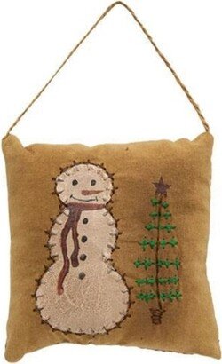 Primitive Snowman Christmas Tree Pillow Ornament - 5W X 1.50L X 5H