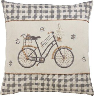 Saro Lifestyle Houndstooth Christmas Bicycle Pillow - Down Filled, 18 Square, Grey