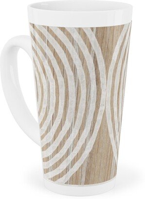 Mugs: Boho Tribal Woodcut Geometric Shapes Tall Latte Mug, 17Oz, Beige