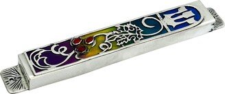 Colorful & Nature Inspired Sterling Silver Mezuzah Case With Natural Amethyst Stones - Jewish Wedding & Housewarming Gift