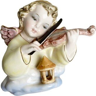 Vintage Italy Porcelain Cherub Playing Violin Lantern Metal Hook 6