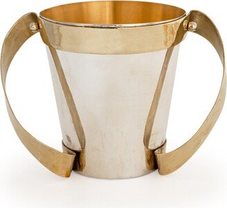 Modern 925 Sterling Silver & Brass Washing Cup With Clean Lines & Wing Handles - Unique Shabbat Holiday Gift