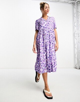midi shirt dress in lilac floral
