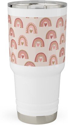 Travel Mugs: Hearts And Rainbows - Pink Travel Tumbler, 30Oz, Pink