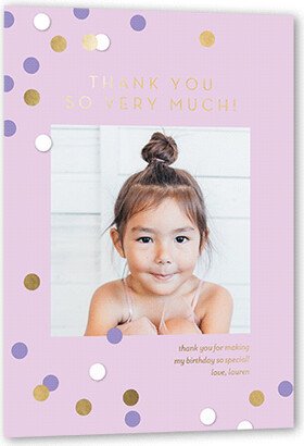 Thank You Cards: Shimmering Spots Thank You Card, Gold Foil, Purple, 5X7, Matte, Personalized Foil Cardstock, Square