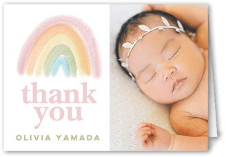 Thank You Cards: Painted Rainbow Thank You Card, Pink, 3X5, Matte, Folded Smooth Cardstock