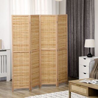 HOMCOM 4 Panel Room Divider, 5.5' Tall Bamboo Portable Folding Privacy Screens, Natural