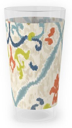 Outdoor Pint Glasses: Manor Ikat Damask - Multi Outdoor Pint Glass, Multicolor