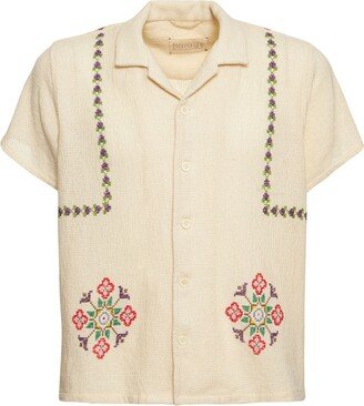 HARAGO Cross stitch embroidered cotton shirt