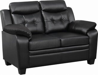 Contemporary Faux Leather & Wood Loveseat With Cushioned Armrests, Rich Black