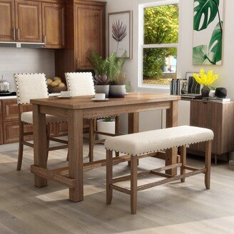 Tays Farmhouse Brown Solid Wood 4-Piece Counter Height Dining Set