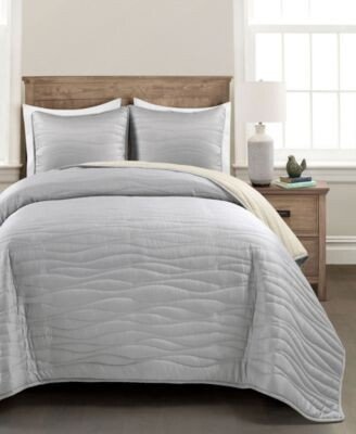 Soft Wave Silver Tone Infused Microbial Resistant Reversible 3 Piece Quilt Collection