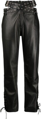 Criss-Cross Belt Leather Trousers