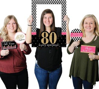 Big Dot of Happiness Chic 80th Birthday , Black & Gold Selfie Photo Booth Picture Frame & Props