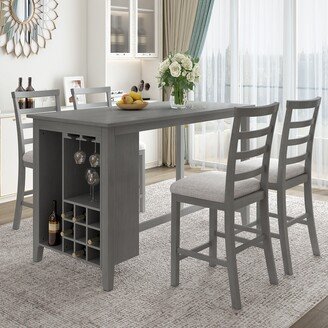 TOSWIN Multi-Functional 5-Piece Wood Dining Set with Integrated Wine Compartment and Padded Chairs