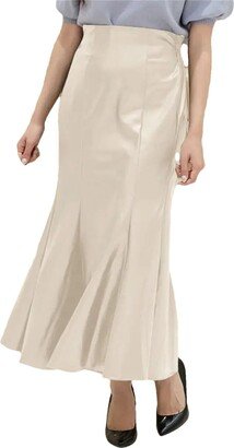 Pulcykp Women PU Leather Skirt Stitching Maxi Office Mermaid Skirts High Waist Package Hip Skirt Beige XXXL