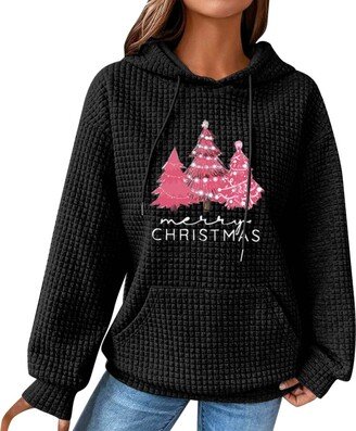 Generic Womens Winter Christmas Hoodie Funny Christmas Patterns Printed Drawstring Hoodie Long Sleeve Tops with (Black-b